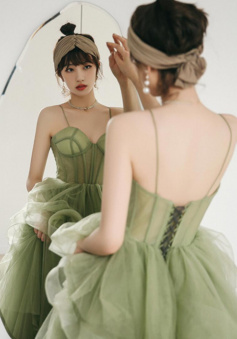 Mermaid Sweetheart Straps Green Tulle Long Evening Dress