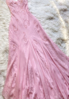 Pink spaghetti strap long evening dress      