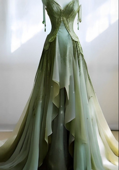 New Elegant A Line Green V Neck Chiffon Long Prom Dress,Evening Dress       