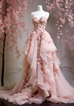 A Line Pink Tulle Long Prom Dress, Evening Formal Dress    