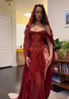 Burgudny Off Shoulder Long Dress Evening Party Dress      