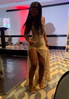 Sexy Gold Long Prom Dress Evening Party Dresses With Slit  