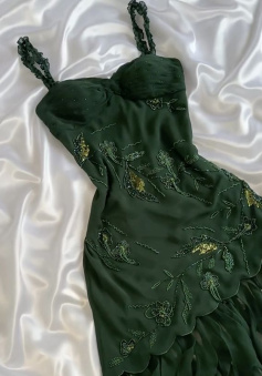 Dark Green Chiffon Ruffle Prom Dress Formal Dress Evening Party Dresses 