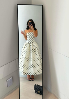 A Line Black Polka Dots Prom Dresses New Arrive Party Dress Evening Dress  