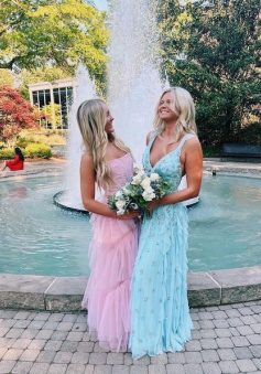 A line Blue Long Prom Dresses Party Evening Gowns    