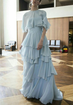 Light blue long prom dress, fashion evening dress     