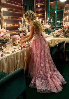 New Elegant Pink High Low Evening Party Fashion Prom Dress 