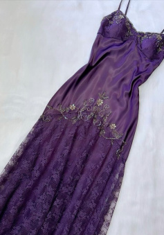 Vintage purple dress with flower accents Formal Evening Dress        