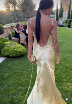 Yellow satin backless long prom evening dresses       