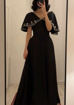 Black A line Long Prom Dress,Black Evening Dress     