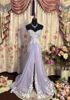 Lilac Strapless Prom Dresses Long Evening Party Dress   