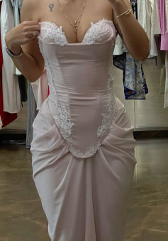 Pink strapless elegant party gowns, evening dress   