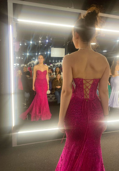 Hot Pink Mermaid Long Prom Gown Evening Dress   