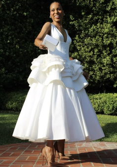 A Line White Sexy Evening Dress Ankle Length Prom Dresses  