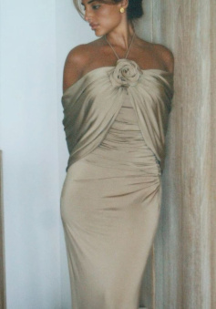 Party Dresses Champagne Evening Dress For Women Sleeveless Floor Length 3D Flower Formal Elegant Dress  