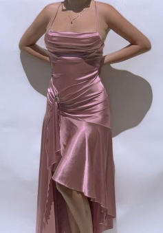 simple pink prom dress,modest evening dresses     