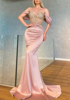 Stylish Off-The-Shoulder Shiny Hollow Split-Side Backless Evening Maxi Dress      