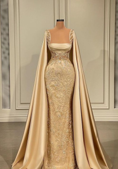 Champagne Satin Women Formal Evening Party Prom Gowns  