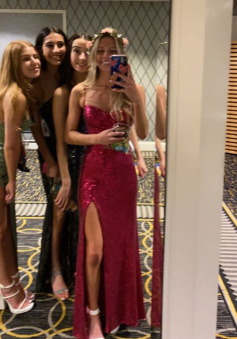 Hot Pink Sequin Prom Dresses, Long Evening Party Dress With Slit      