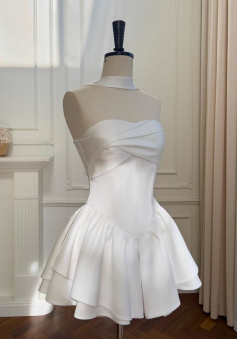 A Line Strapless White Homecoming Dress Short Evening Dress Cocktail Dresses Short Party Dress  