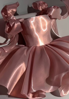 Pink Homecoming Dress with Bow Shoulder Ties A-line Short Party Gown   