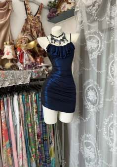 Navy Sheath Birthday Outfit Short Evening Dress Short Party Dress Cocktail Dresses Homecoming Dress  