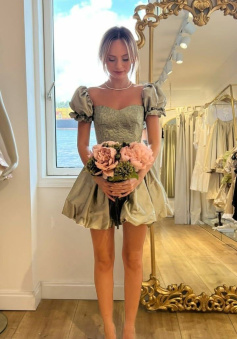 A Line Sage Short Prom Dress Birthday Party Dress Homecoming Dress  