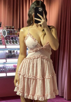 A Line Pink Short Prom Dress Birthday Party Dress Homecoming Dress  