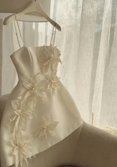 Sexy A Line Spaghetti Straps White Satin Evening Party Dress Short Homecoming Dresses      