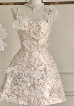 Spaghetti Straps Sleeveless Appliqued A-Line Mini Homecoming Dress