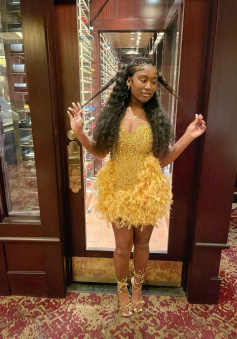 Beaded Black Girl 18th Birthday Outfit Short Prom Dress Homecoming Dress