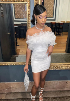 White Short Homecoming Dress With Rufflues,Sexy Hoco Dresses    