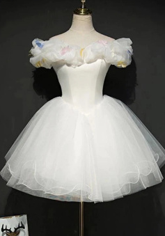 Ivory Off The Shoulder Princess Tulle Homecoming Dress, Mini Puffy Sweet 16 Dress      