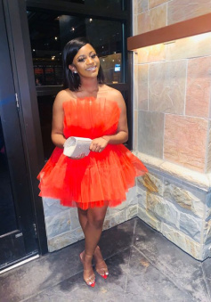 SEXY ORANGE STRAPLESS HOMECOMING DRESS     