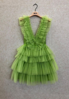 Deep V Neck Green Homecoming Dress     