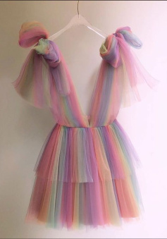 Deep V Neck Colorful Homecoming Dress     