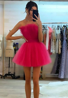 Cute Hot Pink Tulle Mini homecoming dress     