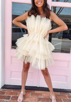 Strapless Tiered Short Homecoming Dress, A Line Sweet 16 Dress    