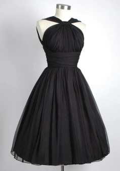 Vintage Knee-Length Sleeveless Open Back Black Homecoming Dress Ruched   