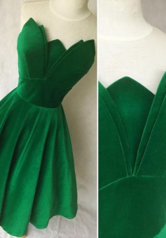 Green Velvet Party Dresses Short Prom Dress Homecoming Dress   