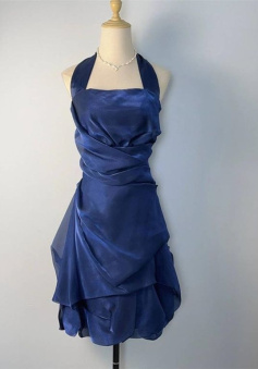 Blue Short Halter Homecoming Dress Party Dress, Blue Short Formal Dress       