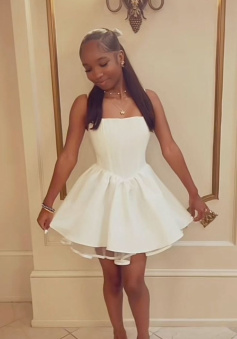 White A Line Homecoming Dress Short Party Dress   