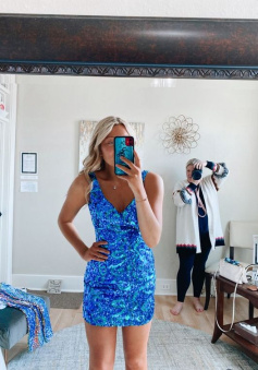 blue short sequin homecoming dresses school party dress  