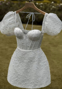 White Homecoming Dress, Princess Strapless Short Prom Dress Short Wedding Dress     