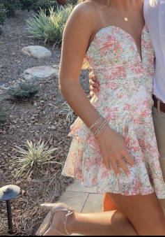 A Line Floral Print Short Prom Dress Birthday Party Dress Homecoming Dress  