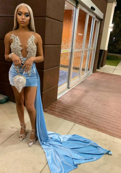 tight blue mini homecoming dress party dress  