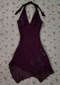 Dark Purple Halter Short Vintage Evening Dress Cocktail Dress     