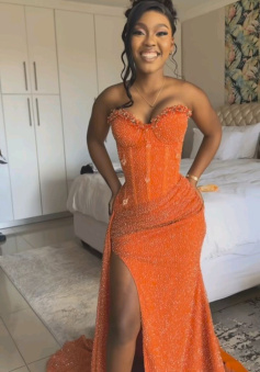 Orange Mermaid Long Prom Dress Evening Party Dresses