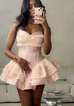Pink Strapless Birthday Dress Pink Homecoming Dress Short Party Dress   