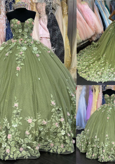 Quinceanera Dresses Ball Gown Lace Ball Gown Sweet 16 Dress With Flowers      